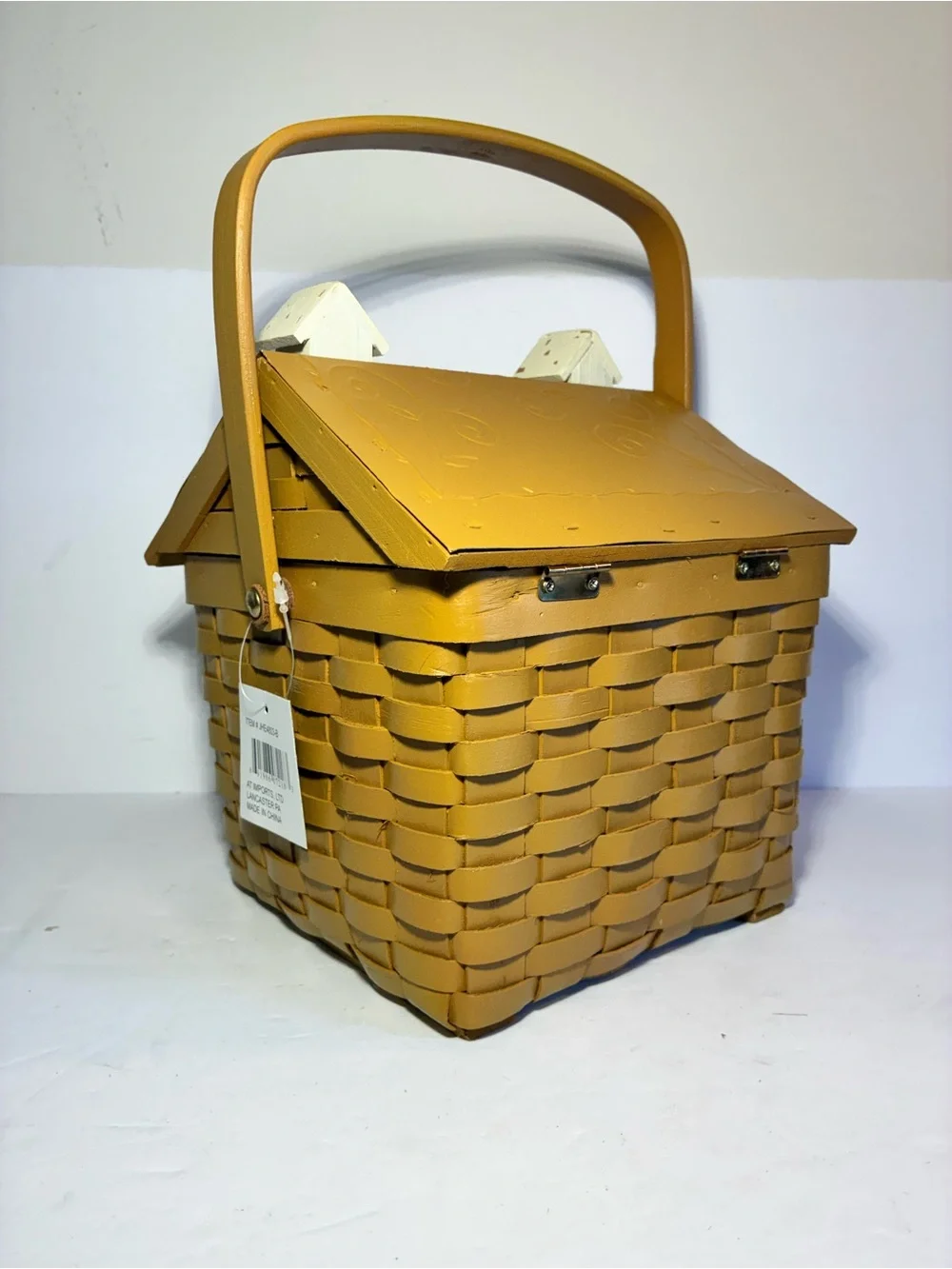 A.T. Imports Woven Wood Cottage Birdhouse Basket Farmhouse Decor